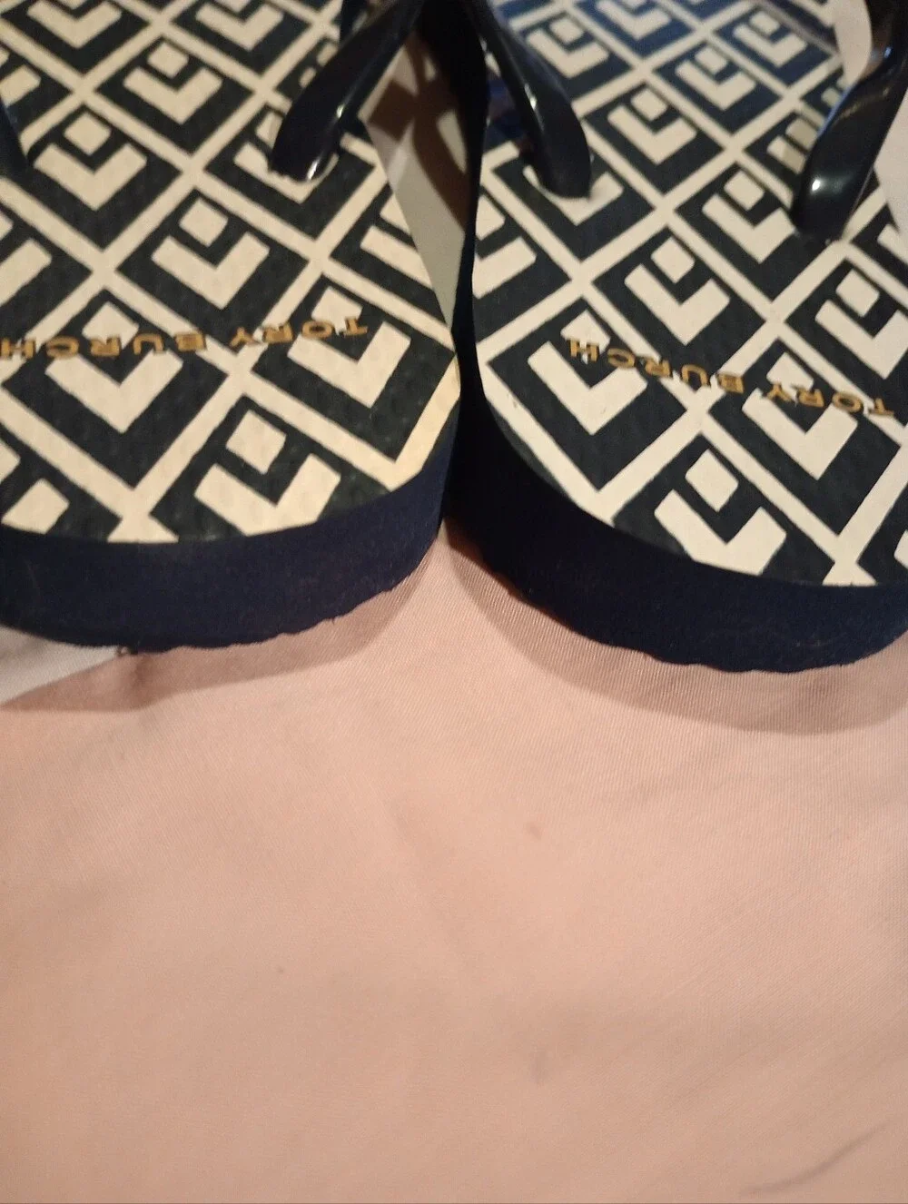 Tory Burch Navy Blue And White Flip Flops